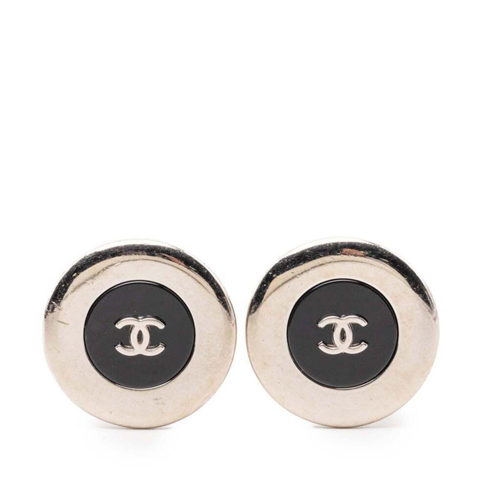 CHANEL Vintage Black Logo Earrings